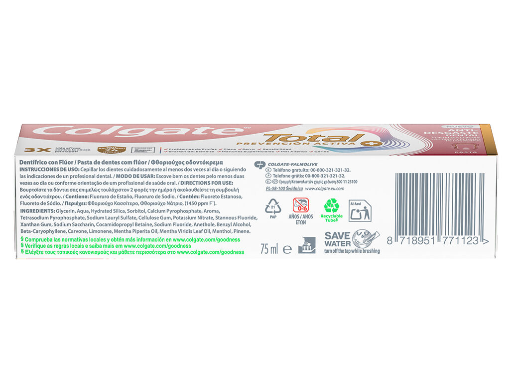 PASTA DENT&Iacute;FRICA COLGATE TOTAL ANTI-DESGASTE 75ML image number 2