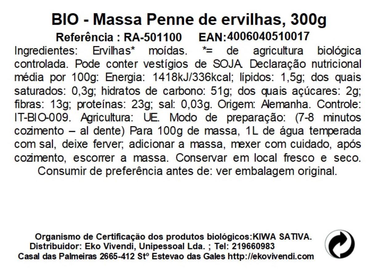MASSA PENNE RAPUNZEL ERVILHAS SEM GL&Uacute;TEN 300G image number 1