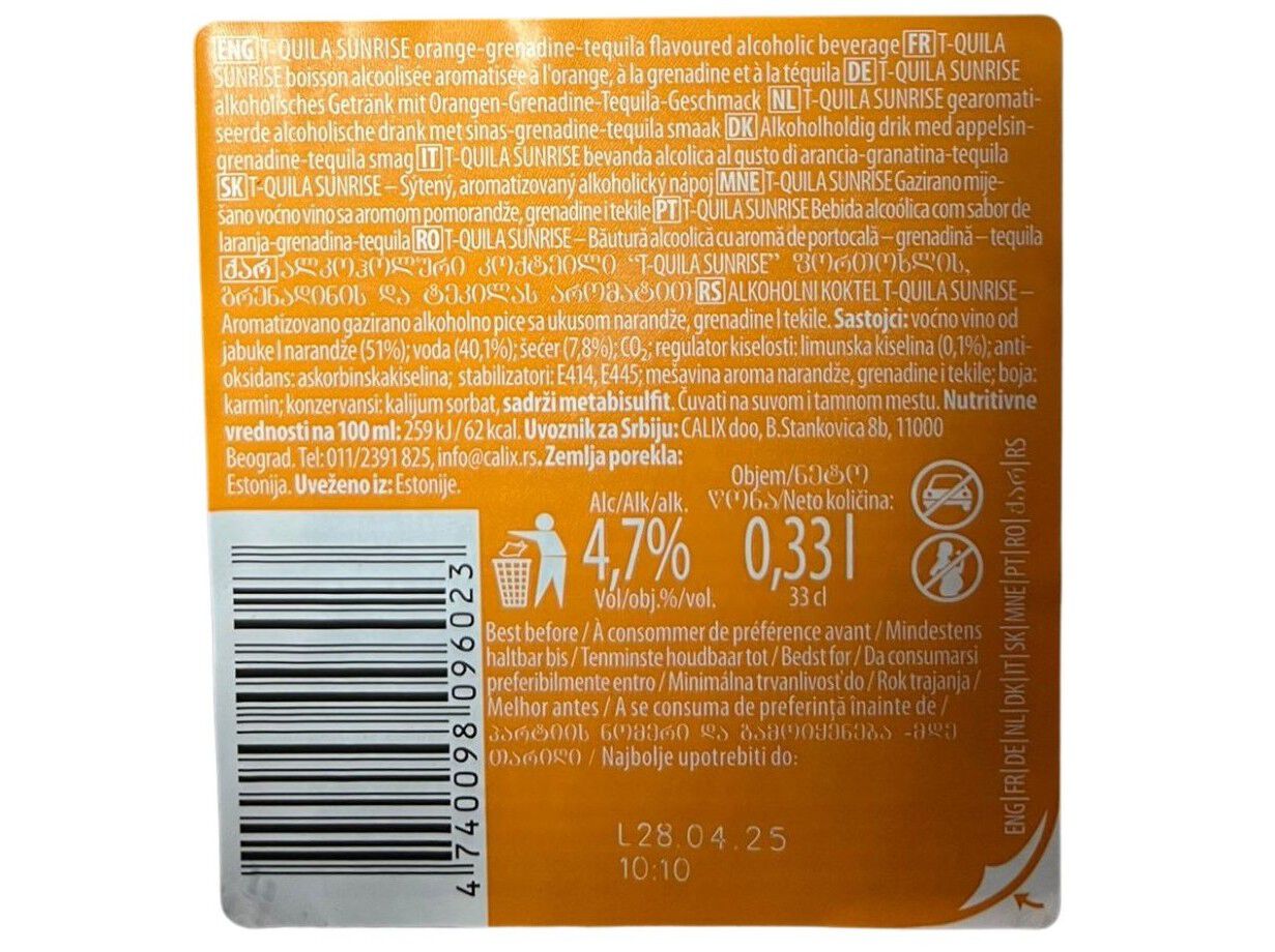 COCKTAIL LE COQ T-QUILA SUNRISE 0.33L image number 1