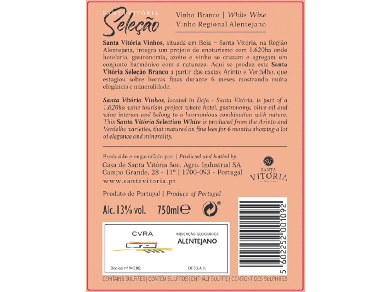 VINHO BRANCO SANTA VIT&Oacute;RIA SELEC&Ccedil;&Atilde;O ALENTEJO 0.75L image number 1