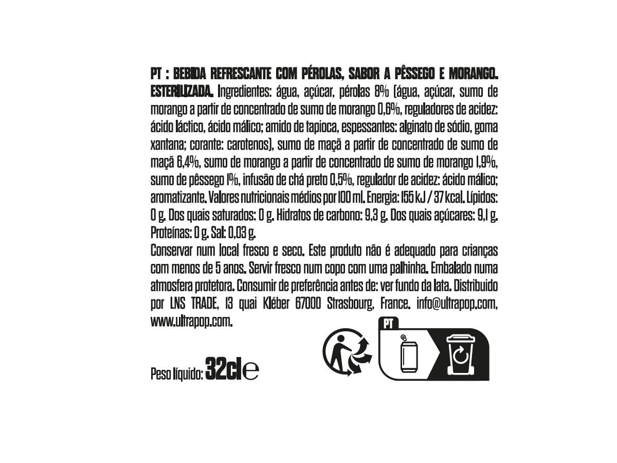 BEBIDA BUBBLE TEA ULTRAPOP MORANGO P&Ecirc;SSEGO 320ML image number 1