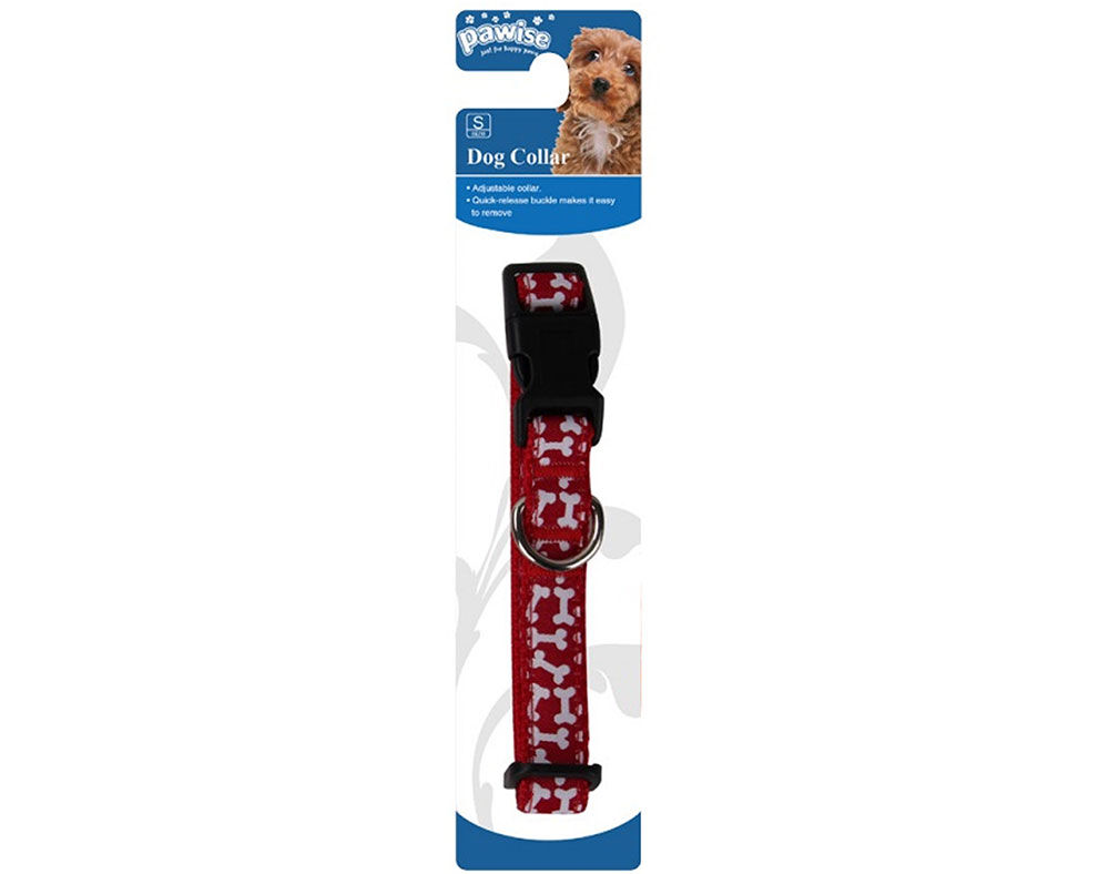 COLEIRA PARA C&Atilde;O PAWISE OSSOS VERMELHO TAMANHO M 35-50CM/20MM