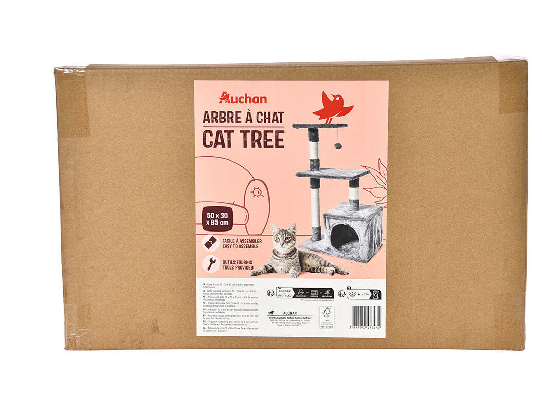 GIN&Aacute;SIO PARA GATO AUCHAN CINZENTO PELUCHE + SISAL 30X30X59CM image number 1