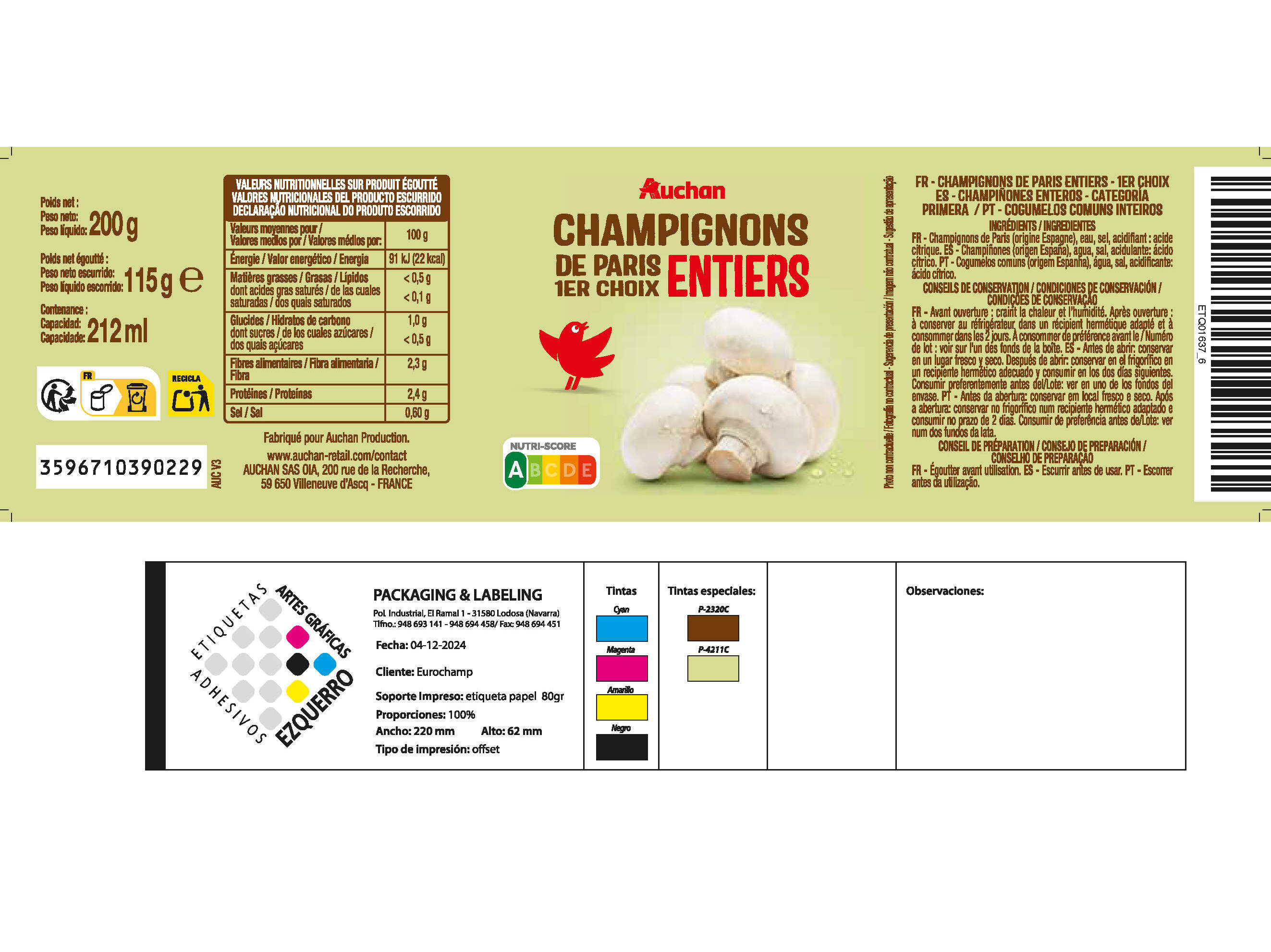 COGUMELOS INTEIROS AUCHAN 3X115G image number 1