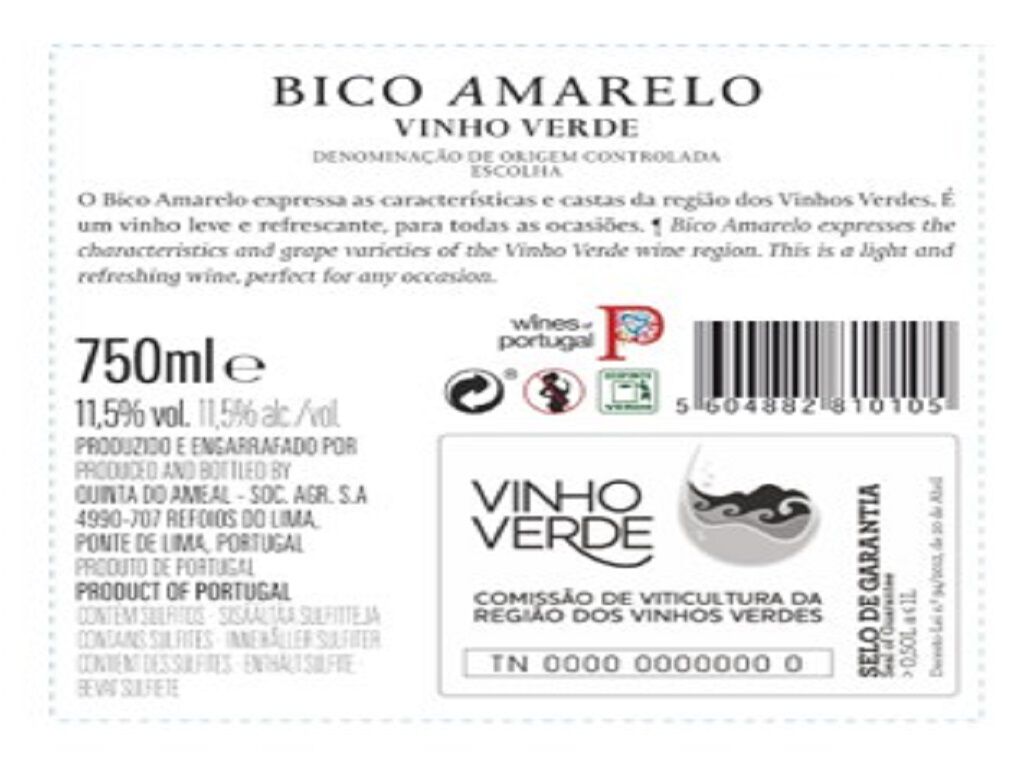 VINHO BRANCO BICO AMARELO VINHOS VERDES 0.75L image number 1