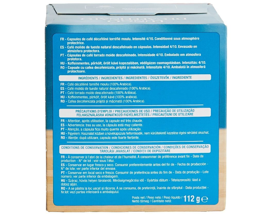 C&Aacute;PSULAS CAF&Eacute; DG AUCHAN DESCAFEINADO LUNGO INT.4 16UN image number 1