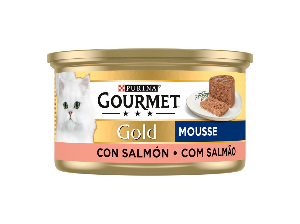 COMIDA H&Uacute;MIDA PARA GATO GOURMET GOLD MOUSSE COM SALM&Atilde;O 85G