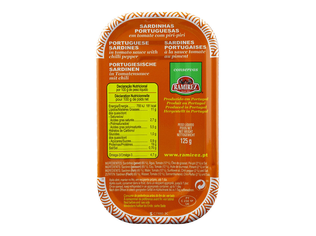 SARDINHA RAMIREZ EM TOMATE PICANTE 125G image number 1