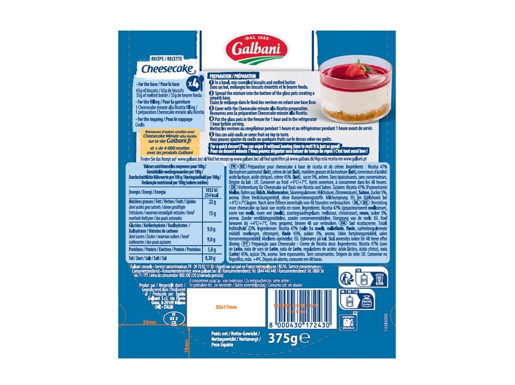 CREME RICOTTA GALBANI CHEESECAKE 375G image number 1