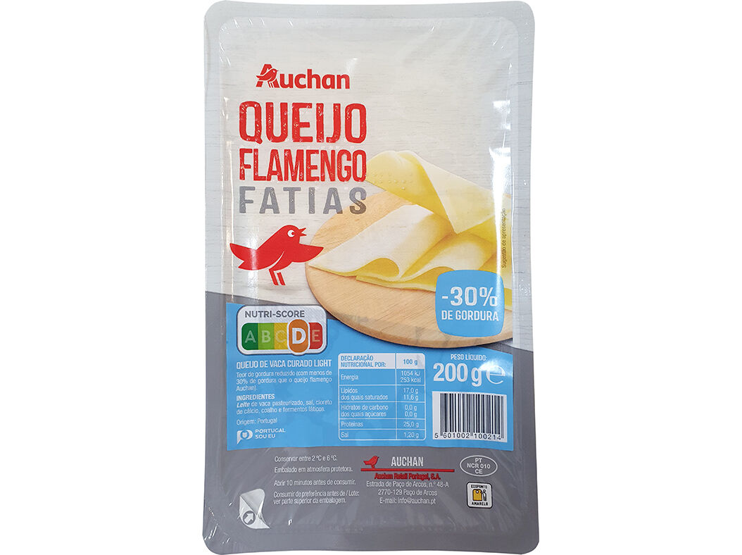 QUEIJO FLAMENGO LIGHT AUCHAN FATIAS 200G