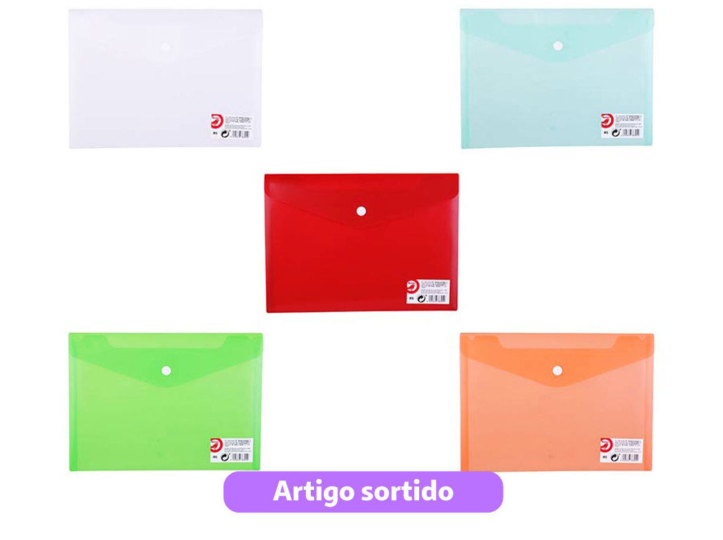 PASTA ENVELOPE AUCHAN PL&Aacute;STICA A5 CORES SORTIDAS
