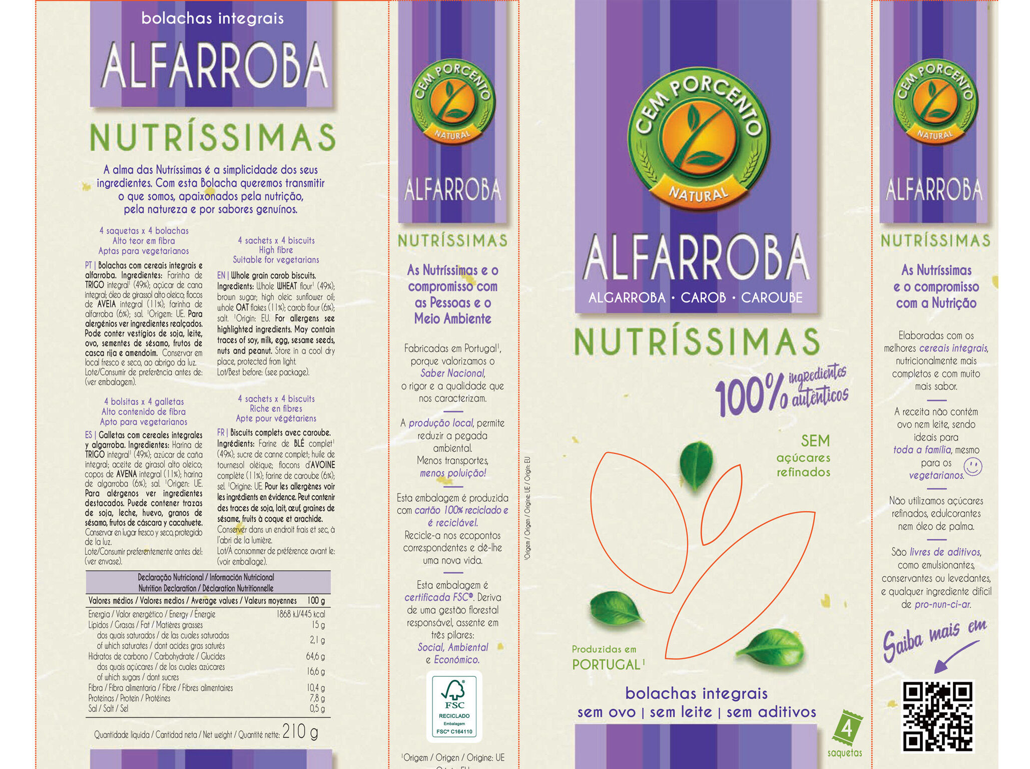 BOLACHA CEM PORCENTO NUTR&Iacute;SSIMAS INTEGRAL ALFARROBA 180G image number 1