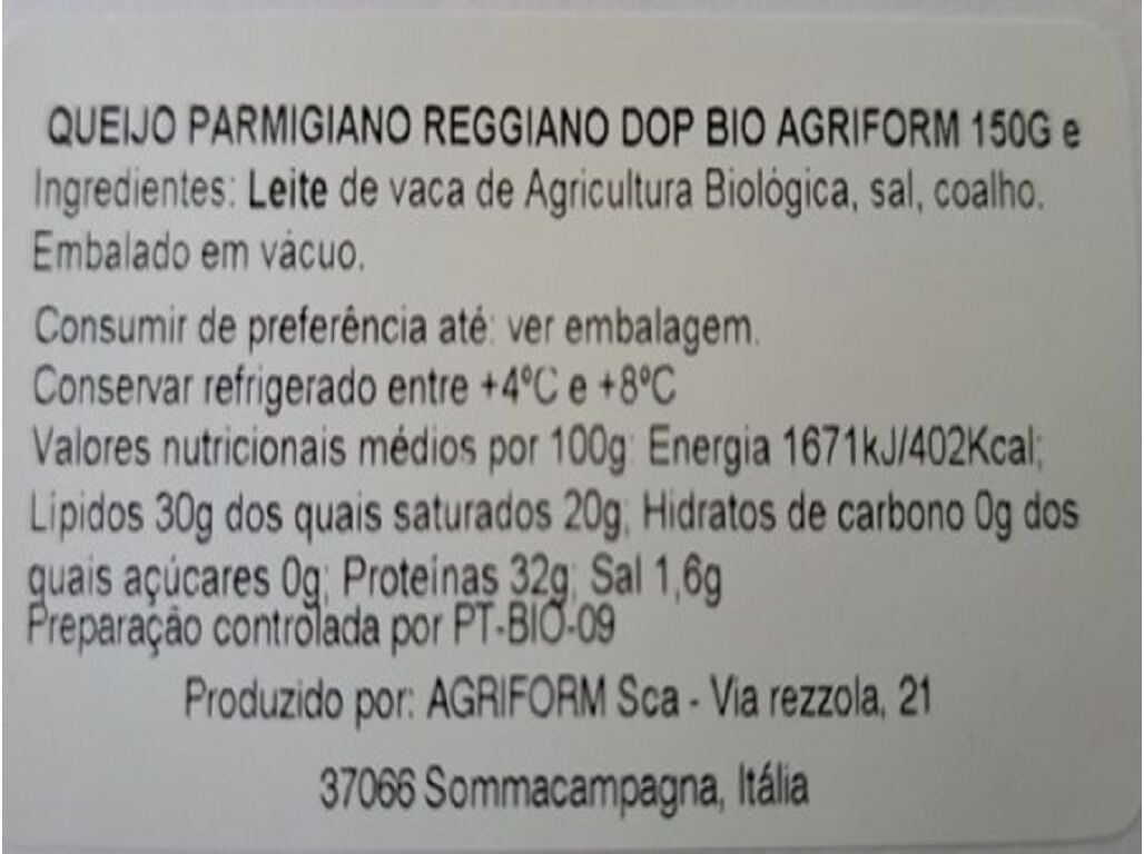 QUEIJO PARMIGIANO AGRIFORM REGGIANO DOP BIO 150G image number 1