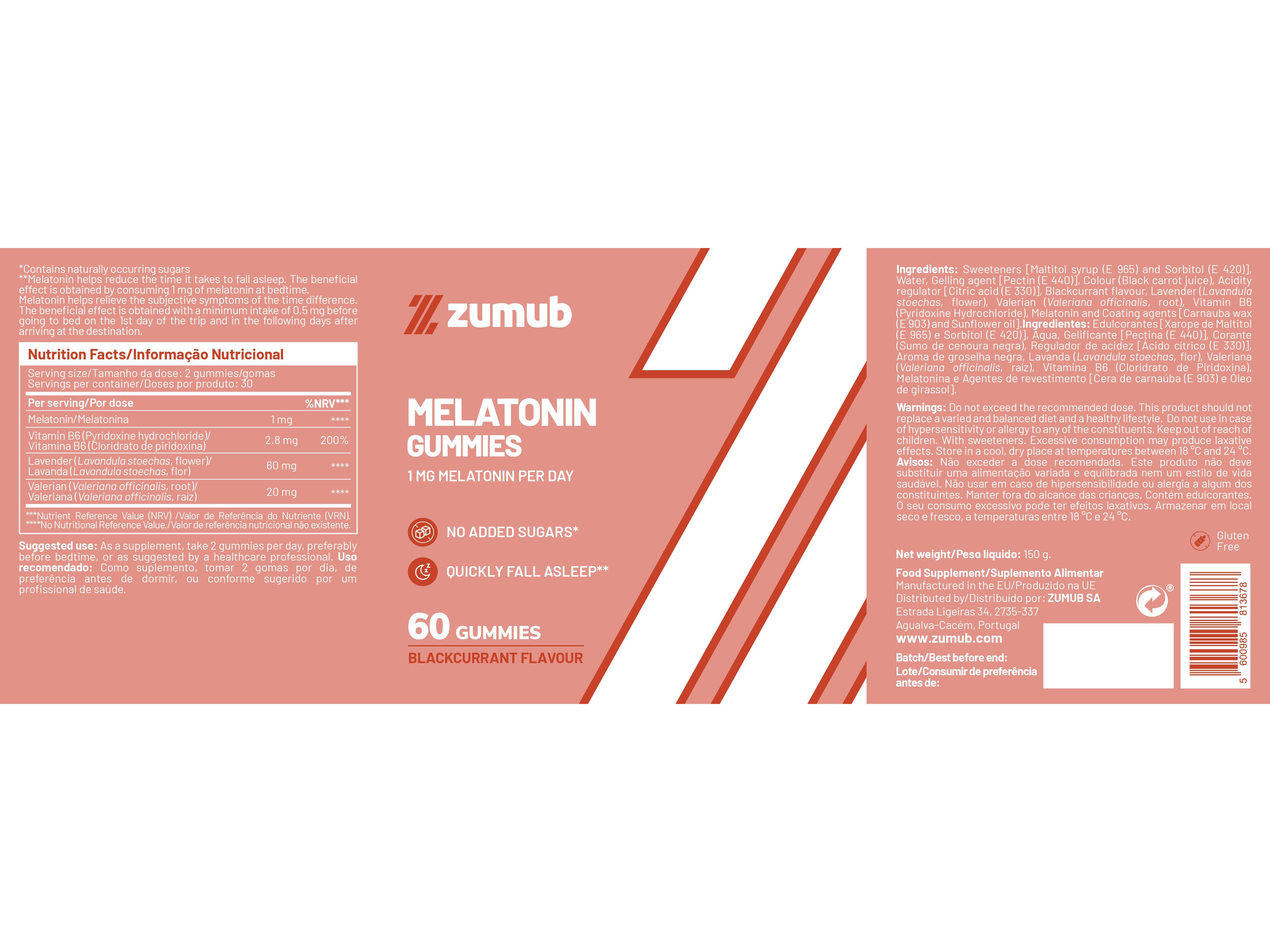 SUPLEMENTO ZUMUB MELATONINA 60 GOMAS image number 1