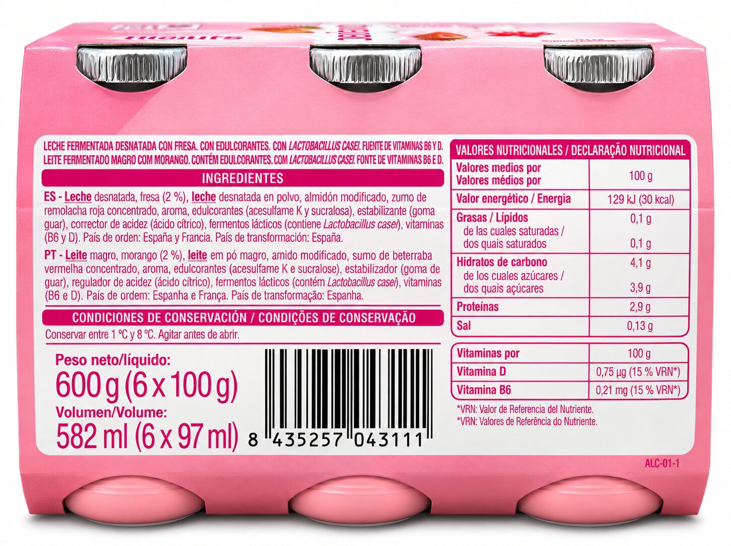 IOGURTE L&Iacute;QUIDO MAGRO AUCHAN L. CASEI MORANGO 6X100G image number 1