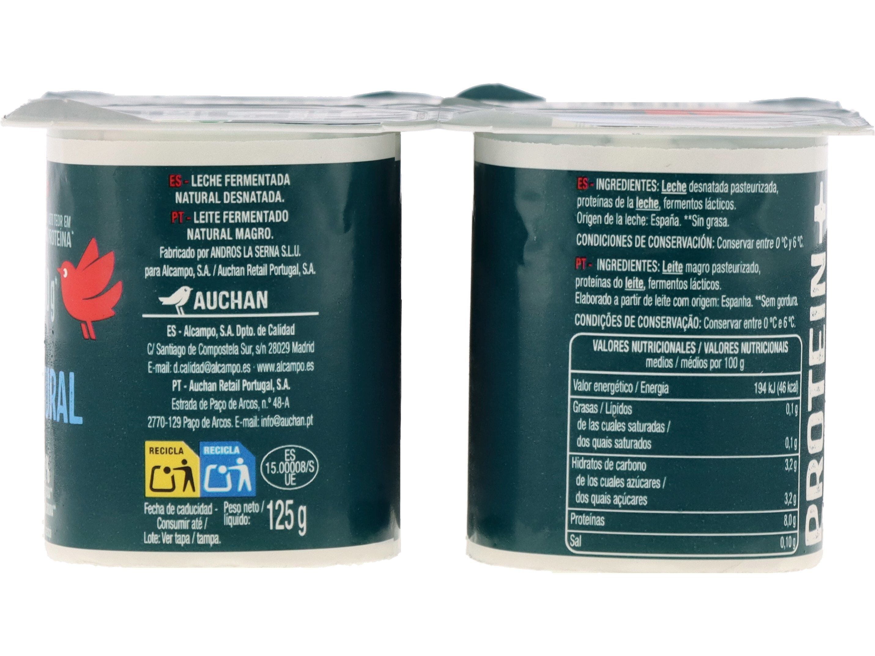 IOGURTE MAGRO PROTEIN+ AUCHAN NATURAL 4X125G image number 1