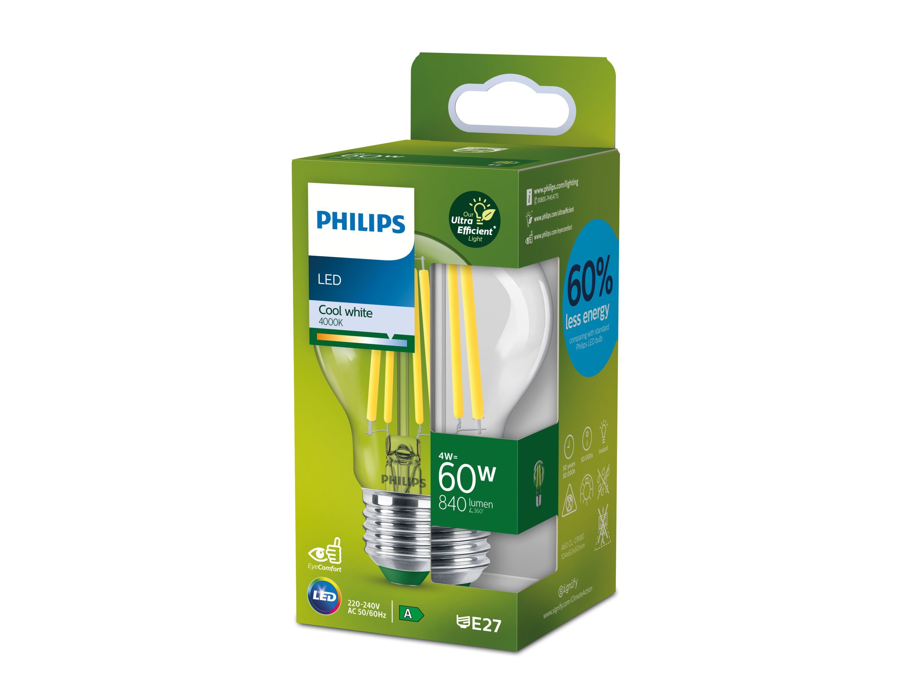 LAMPADA LED A60 E27 PHILIPS FILAMENTO 4000K 60W image number 0