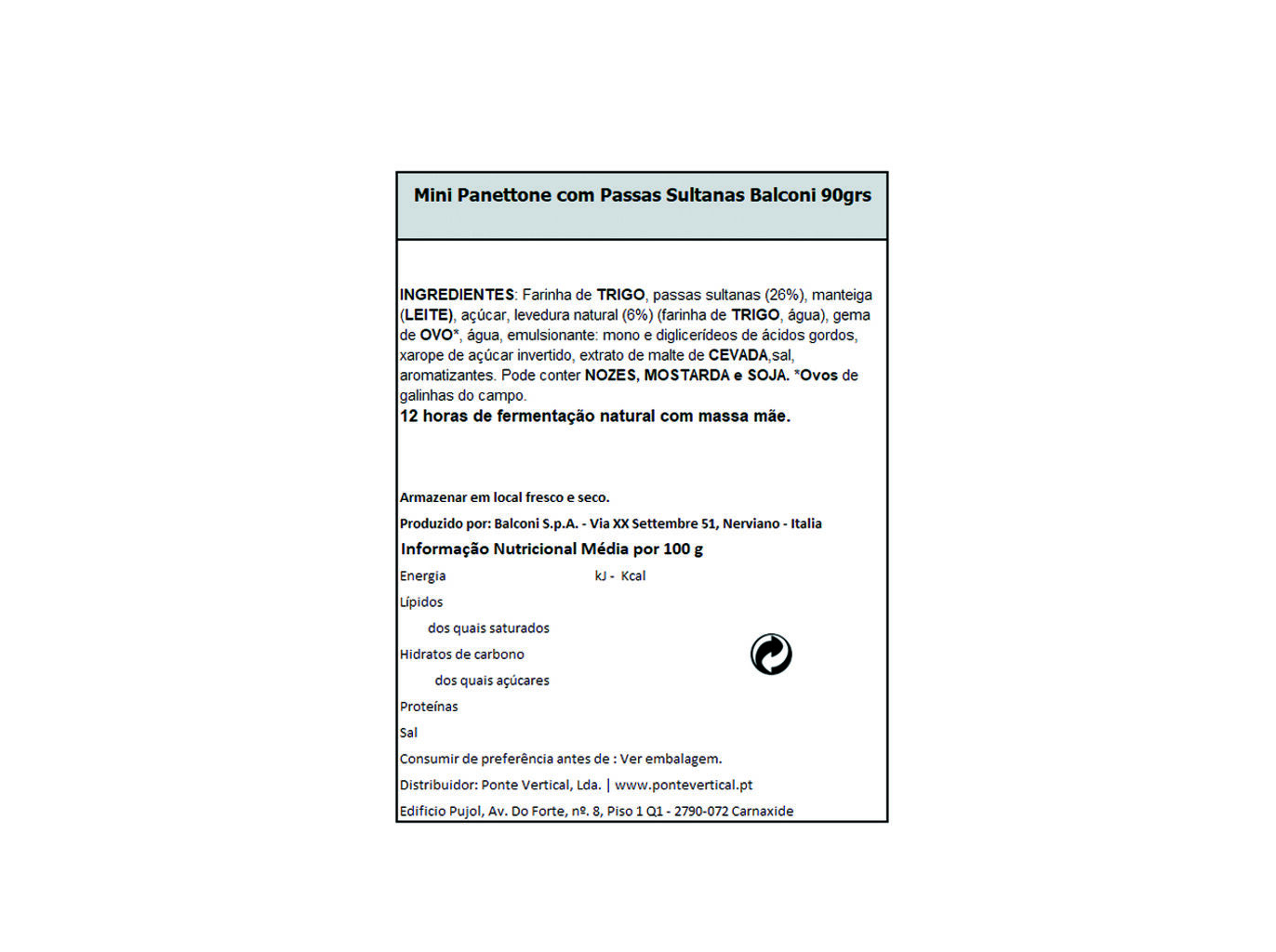 MINI PANETTONE BALCONI PASSAS SULTANAS 90G image number 1
