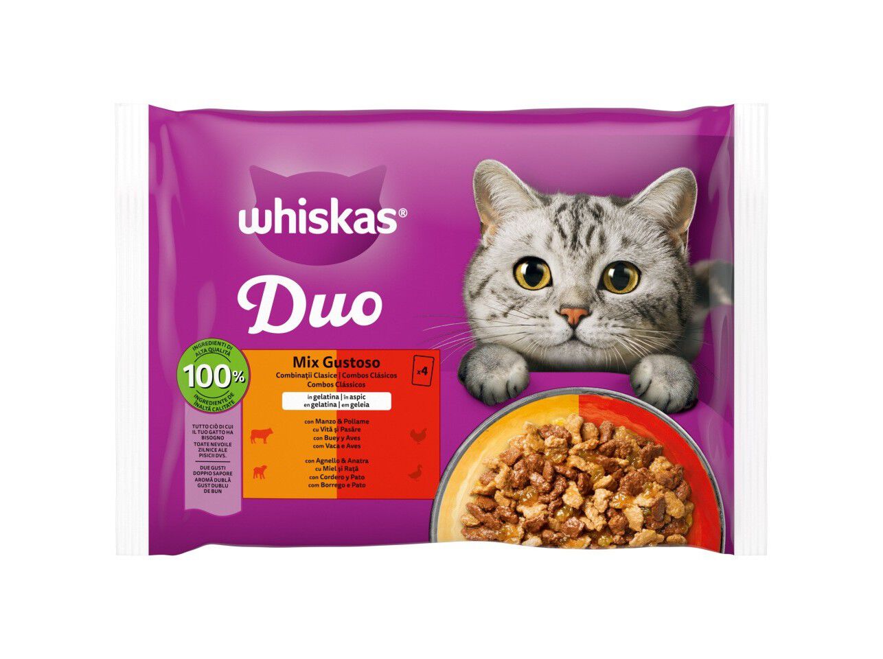 COMIDA H&Uacute;MIDA GATO WHISKAS DUO MEATY 4X85G image number 1