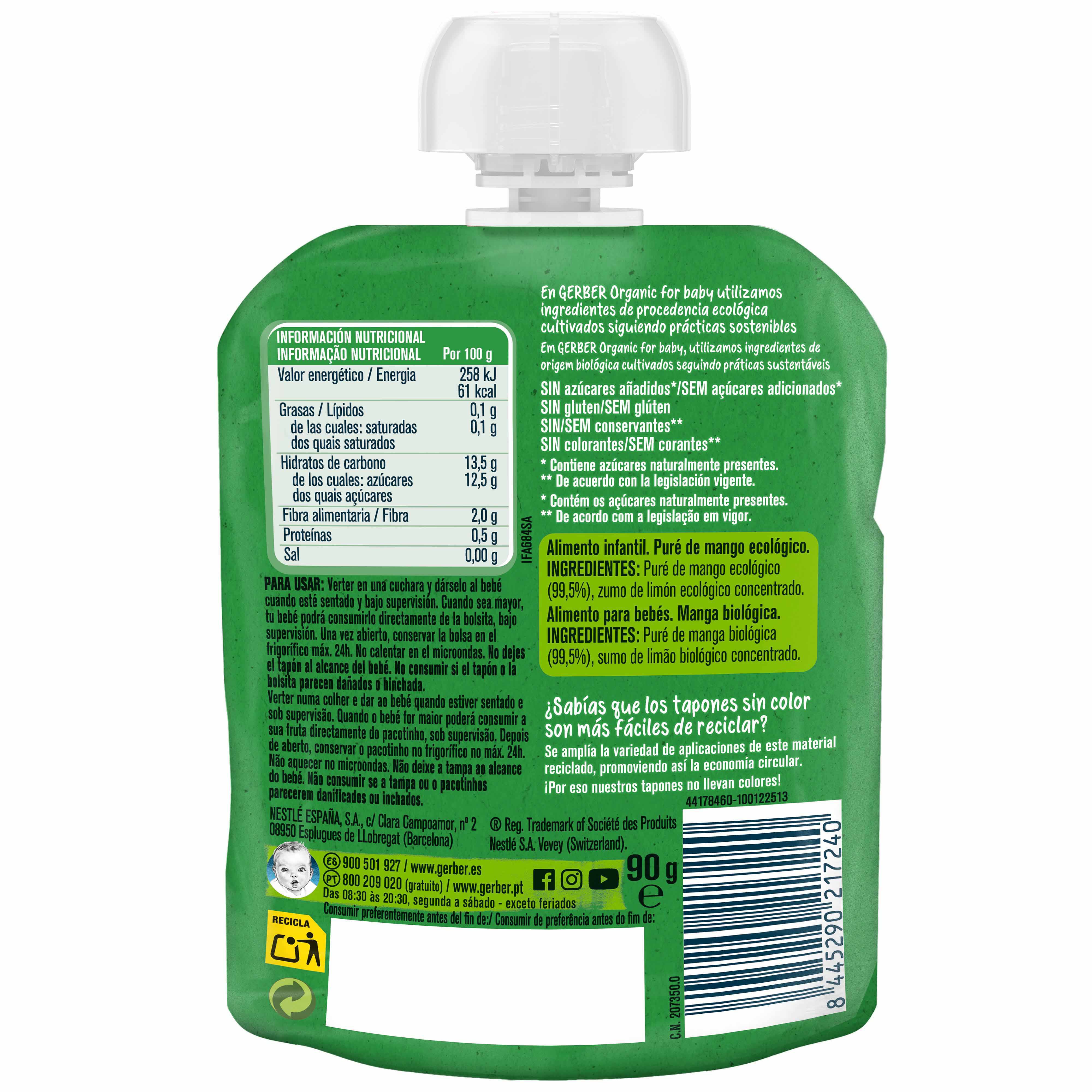 SAQUETA FRUTA GERBER BIO MANGA 90G image number 1