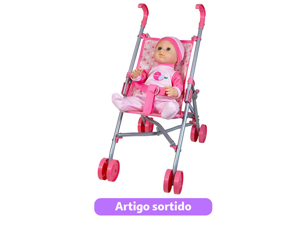 BONECO BEB&Eacute; COM CADEIRA TROLEY ONE TWO FUN 35CM MODELOS SORTIDOS image number 3
