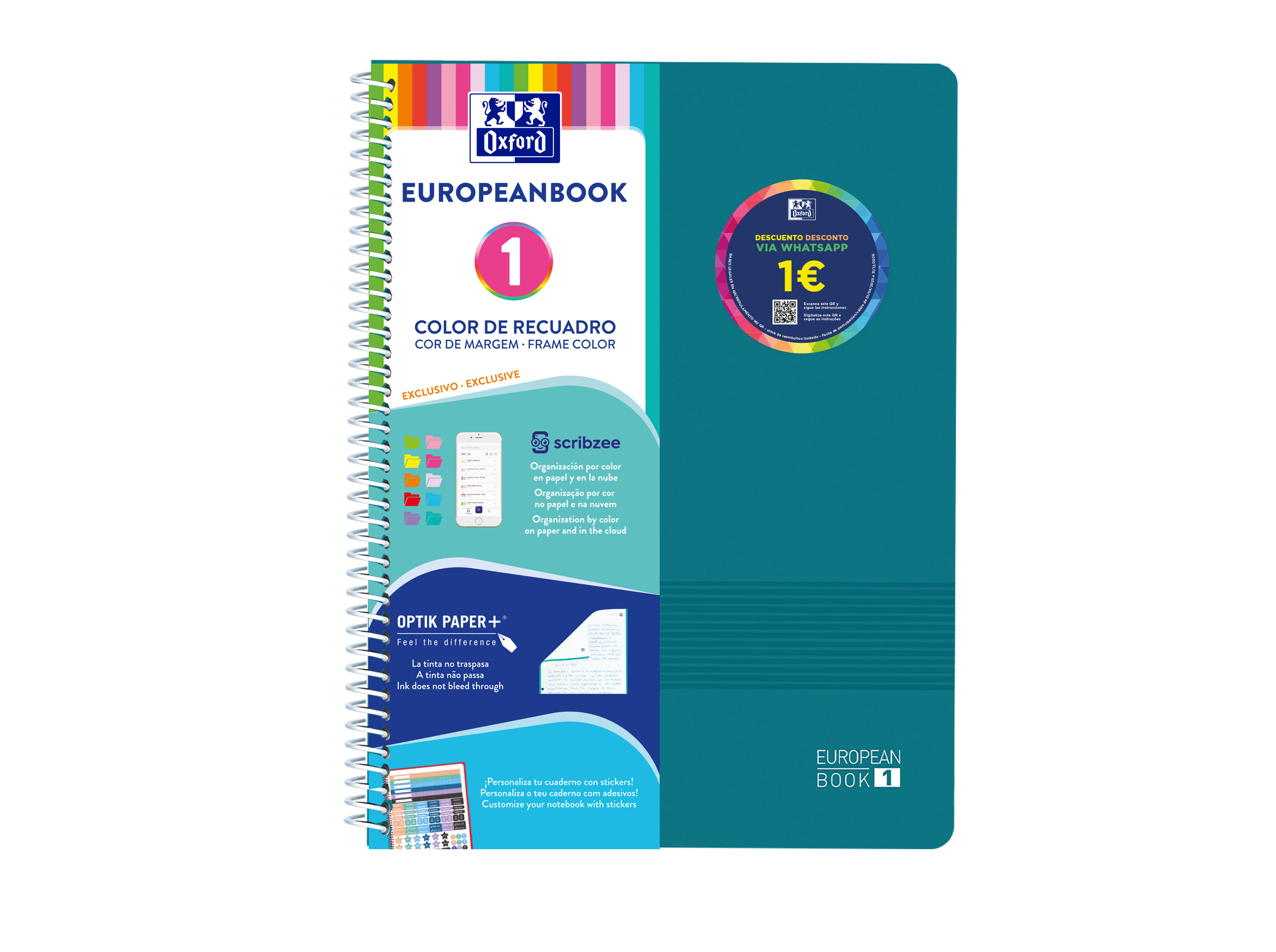 CADERNO ESPIRAL A4 QUADRICULADO POLIPPROPILENO OXFORD LIVE&GO 80 FOLHAS CORES SORTIDAS image number 1