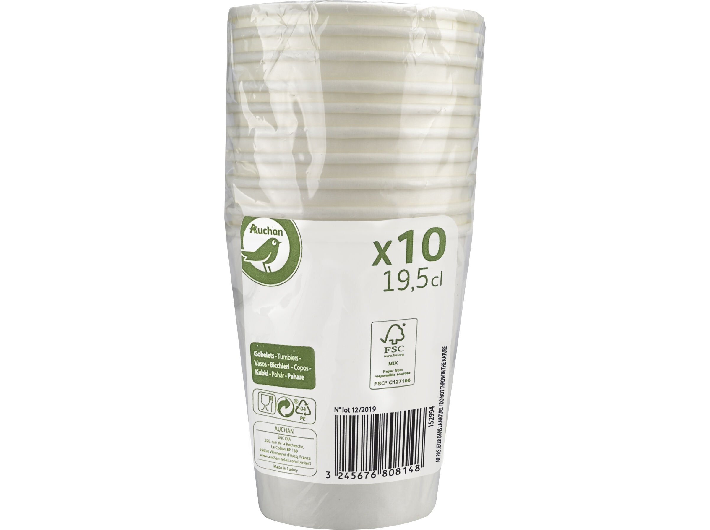 COPO CART&Atilde;O AUCHAN ESSENCIAL BRANCO 18CL 10 UNIDADES image number 0