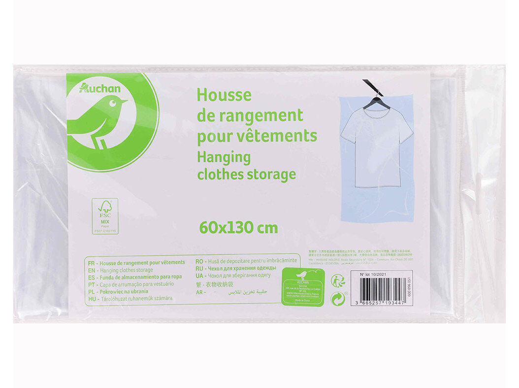 SACO PARA FATOS AUCHAN ESSENCIAL 60X130CM image number 0