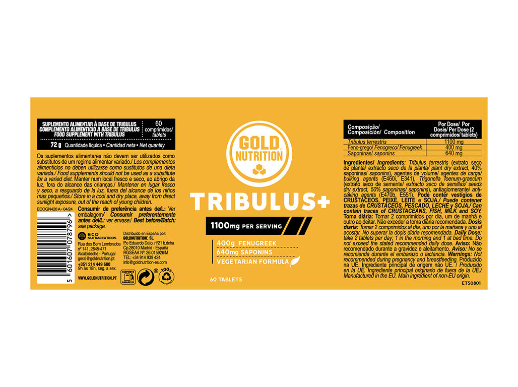 SUPLEMENTOS GOLD NUTRITION TRIBULUS+ 60 COMPRIMIDOS image number 1