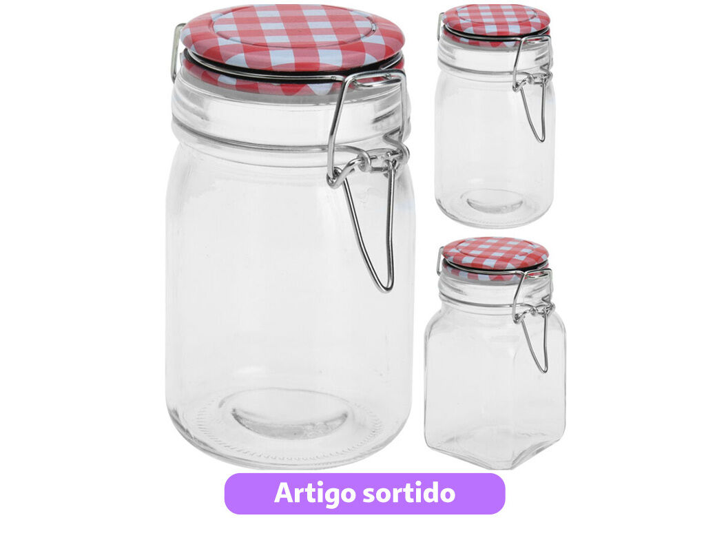 FRASCO VIDRO COM TAMPA 250ML MODELOS SORTIDOS