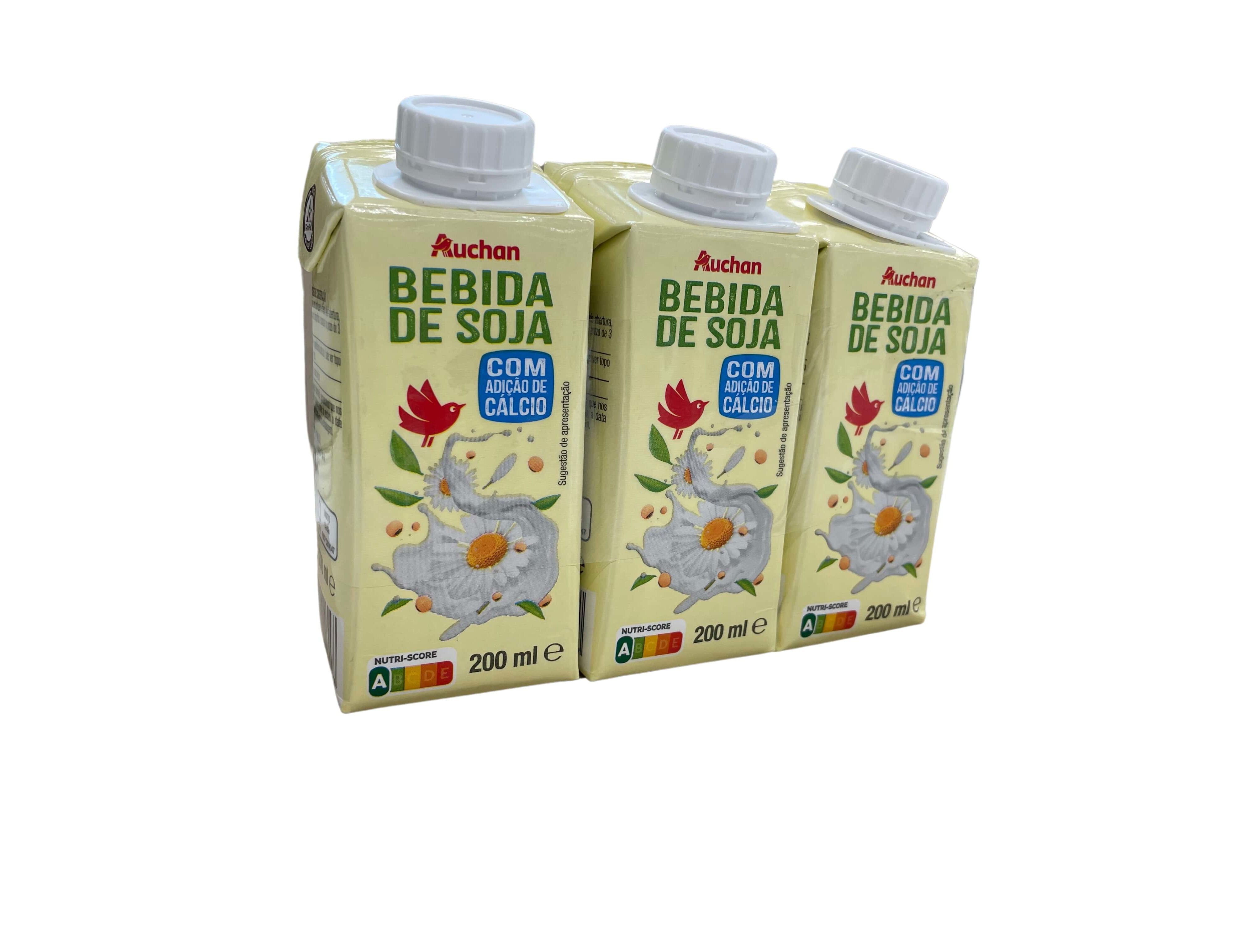 BEBIDA AUCHAN SOJA NATURAL COM C&Aacute;LCIO 3X200ML