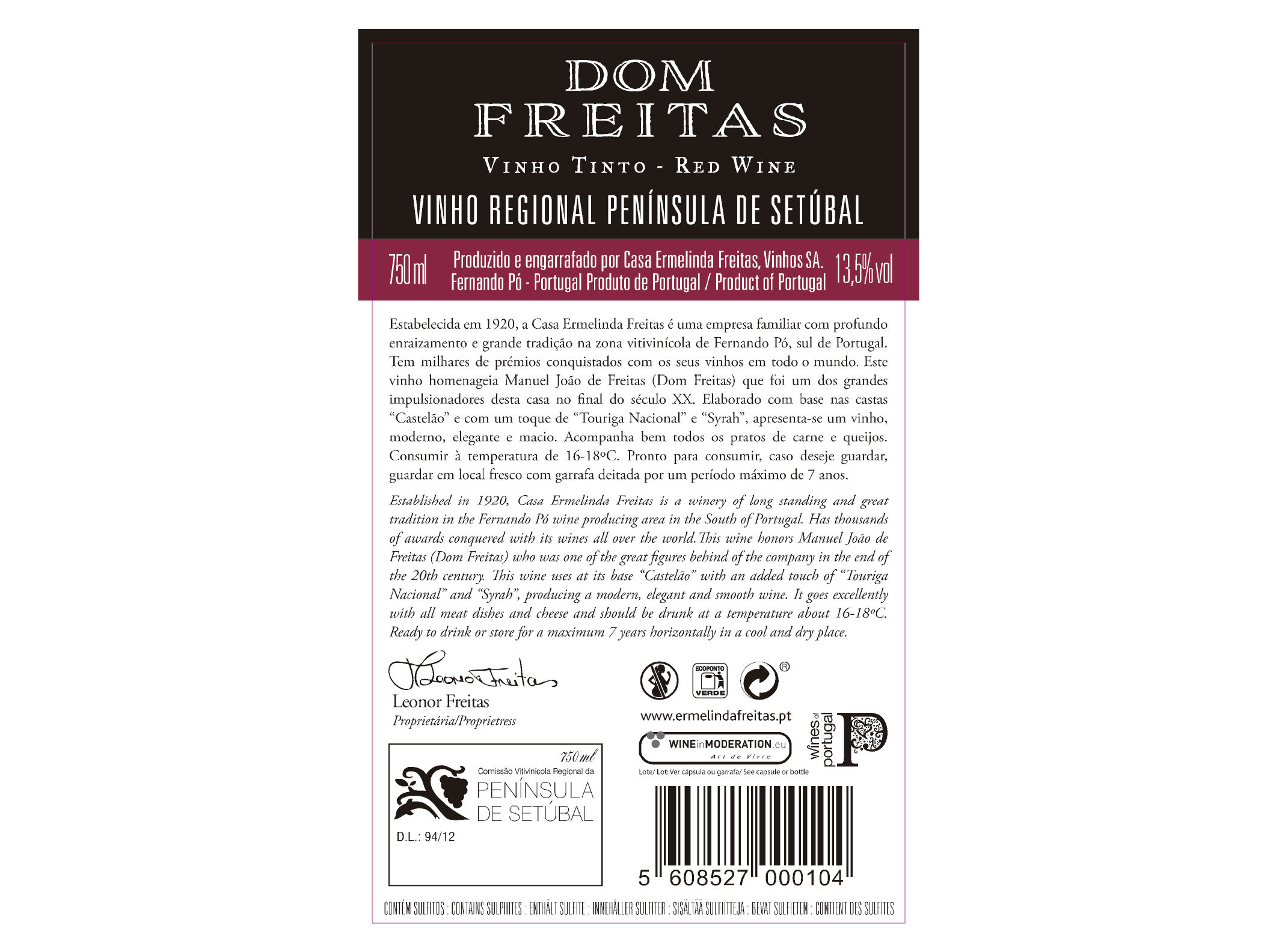 VINHO TINTO DOM FREITAS SET&Uacute;BAL 0.75L image number 2