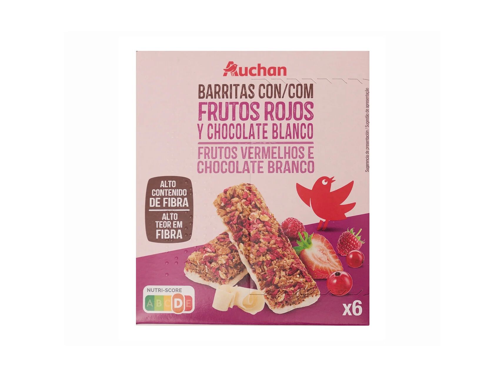 BARRAS DE CEREAIS AUCHAN FRUTOS VERMELHOS 129 G 6 UN