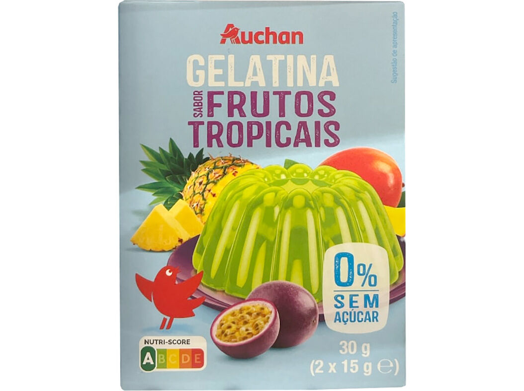 GELATINA AUCHAN SEM A&Ccedil;&Uacute;CAR FRUTOS TROPICAIS 2X15G