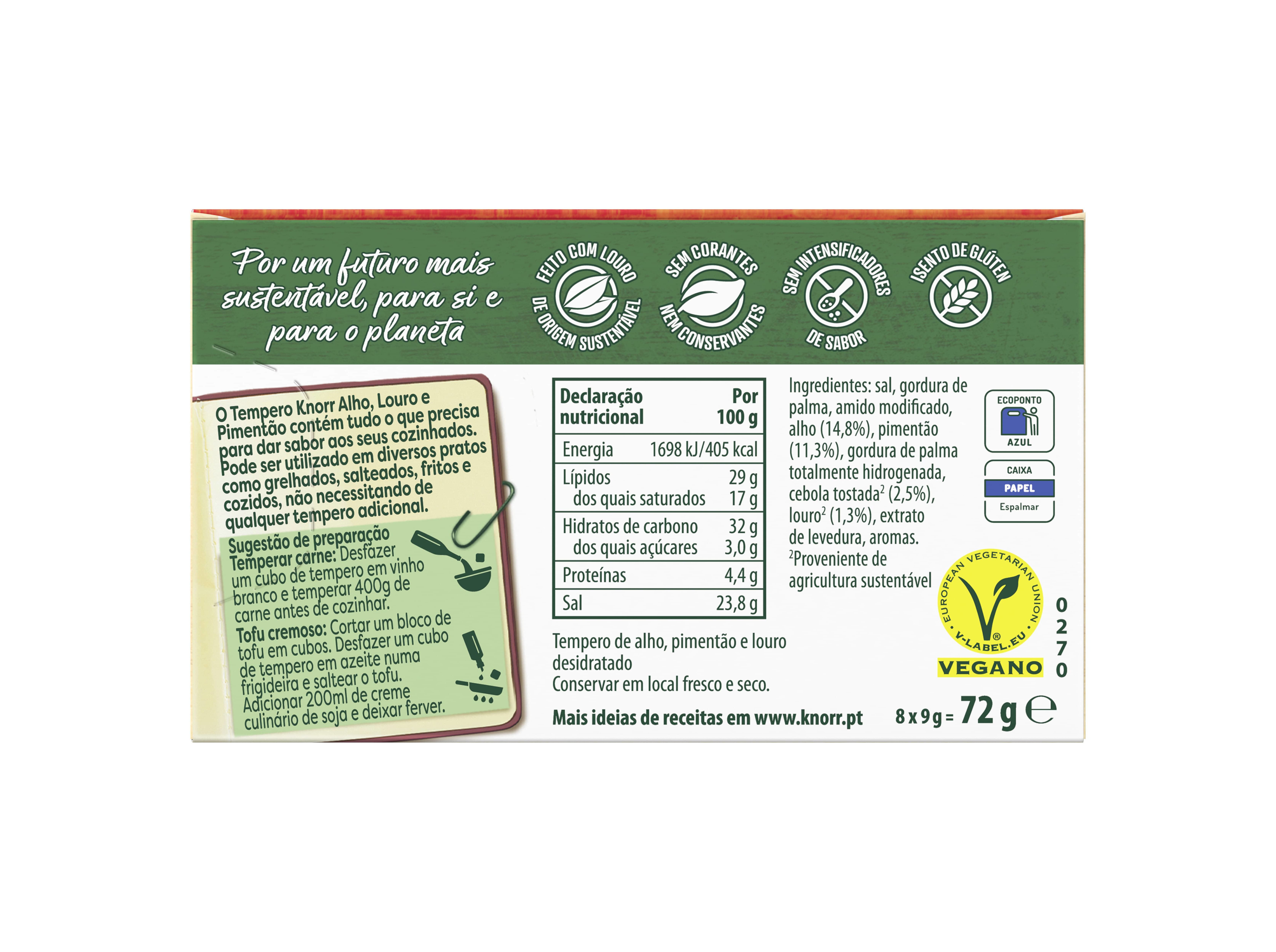 TEMPERO KNORR ALHO E PIMENT&Atilde;O LOURO 8CUBOS 72G image number 2