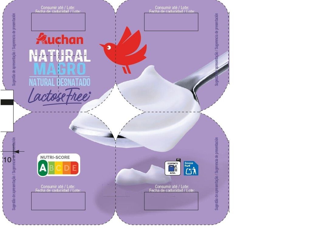 IOGURTE NATURAL MAGRO AUCHAN SEM LACTOSE 4X125G