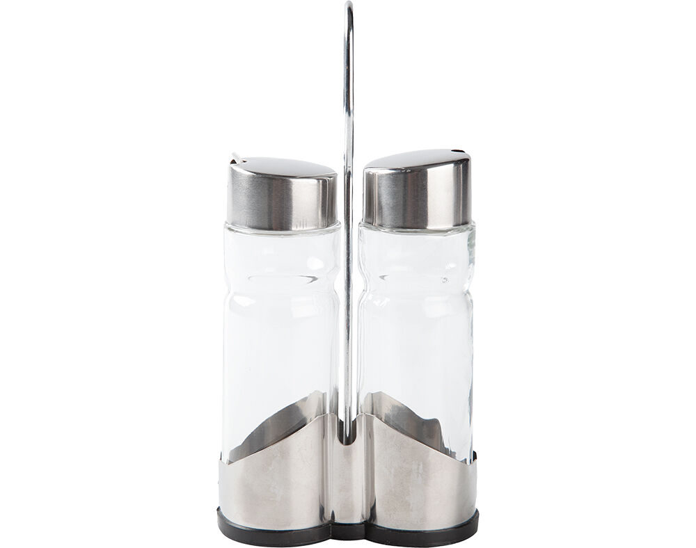 GALHETEIRO COM SUPORTE GRILO VIDRO E EM INOX 22.5X9X9.5CM