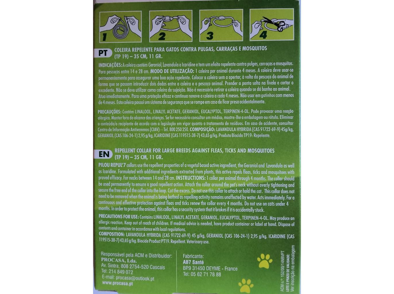 COLEIRA REPELENTE GATO PILOU VERDE 35CM image number 1
