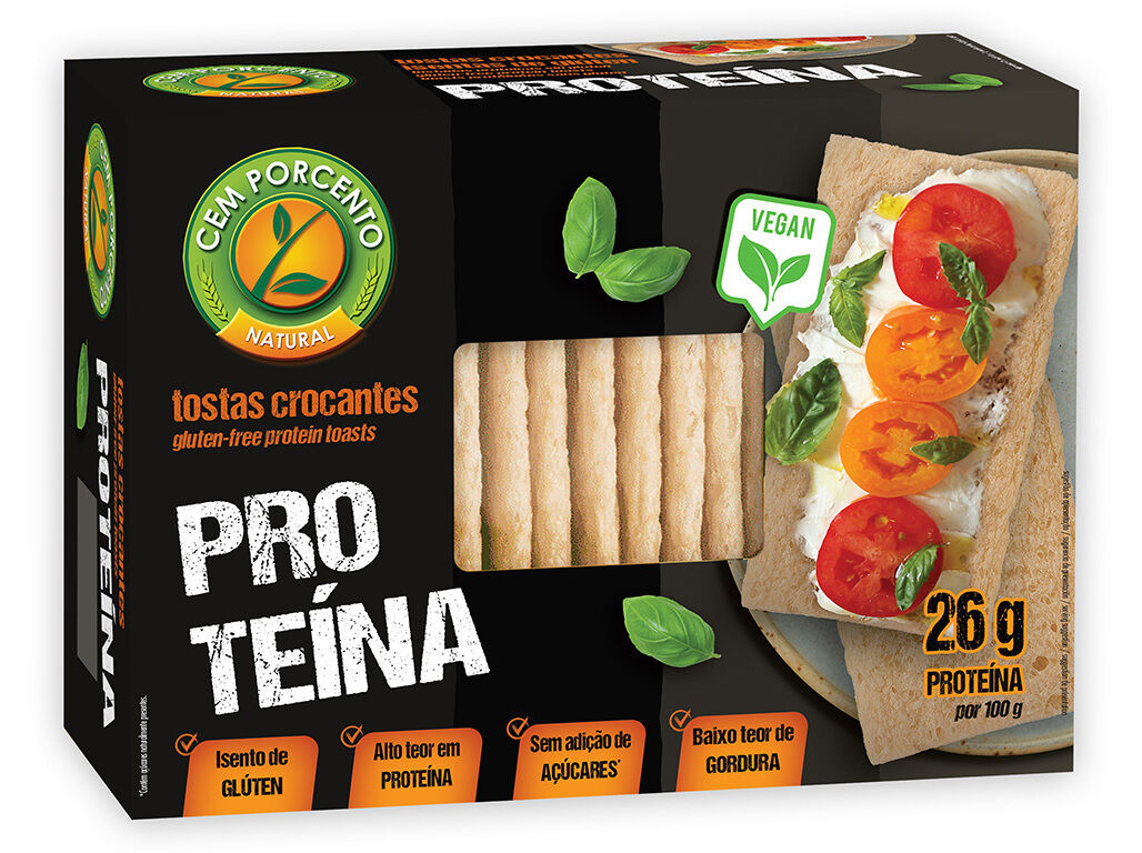 TOSTAS CROCANTES CEM PORCENTO PROTE&Iacute;NA SEM GL&Uacute;TEN 115G image number 0