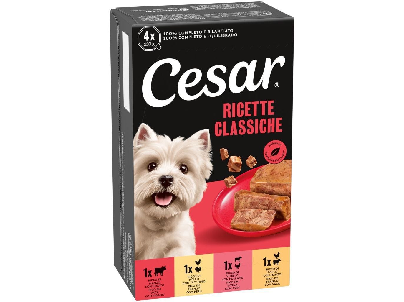COMIDA H&Uacute;MIDA PARA C&Atilde;O CESAR TERRINA MIX SABORES 4X150G image number 0