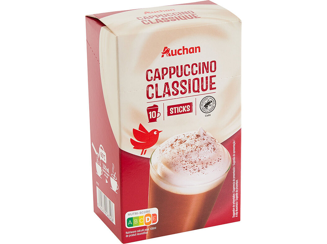 CAF&Eacute; AUCHAN SOL&Uacute;VEL CAPPUCCINO SAQUETAS (14GX10UN) 140G