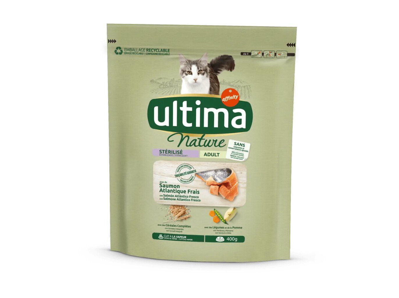 RA&Ccedil;&Atilde;O PARA GATO NATURE ULTIMA ESTERILIZADO COM SALM&Atilde;O 400G