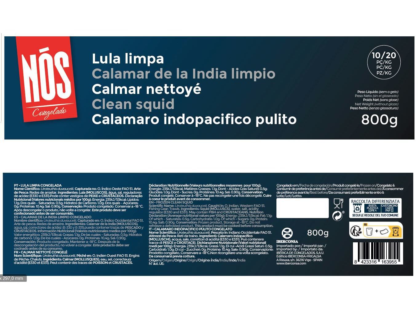 LULA LIMPA EMBALADA CONGELADA 800GR image number 1