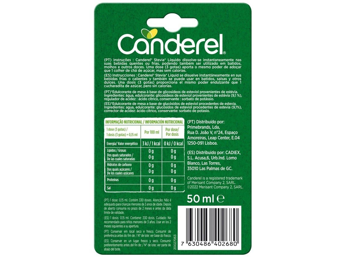 ADO&Ccedil;ANTE NATURAL CANDEREL STEVIA L&Iacute;QUIDO 50 ML image number 1