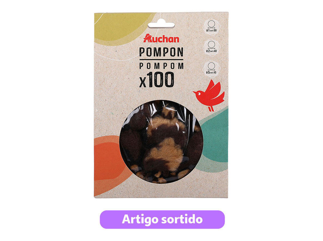 POMPONS AUCHAN ANIMAIS 100 UNIDADES MODELOS SORTIDOS image number 1
