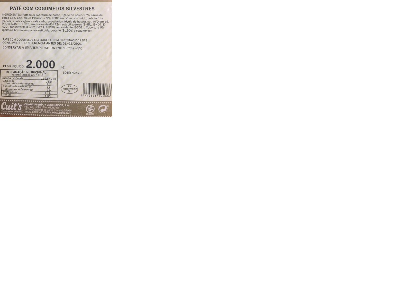 PAT&Eacute; COM COGUMELOS CUITS SILVESTRES KG image number 1