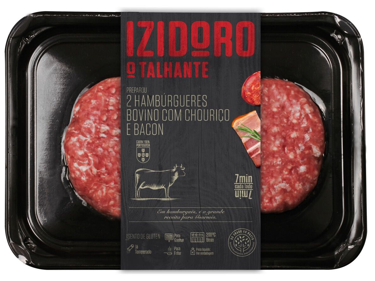 HAMB&Uacute;RGUER DE BOVINO COM CHOURICO E BACON 300GR