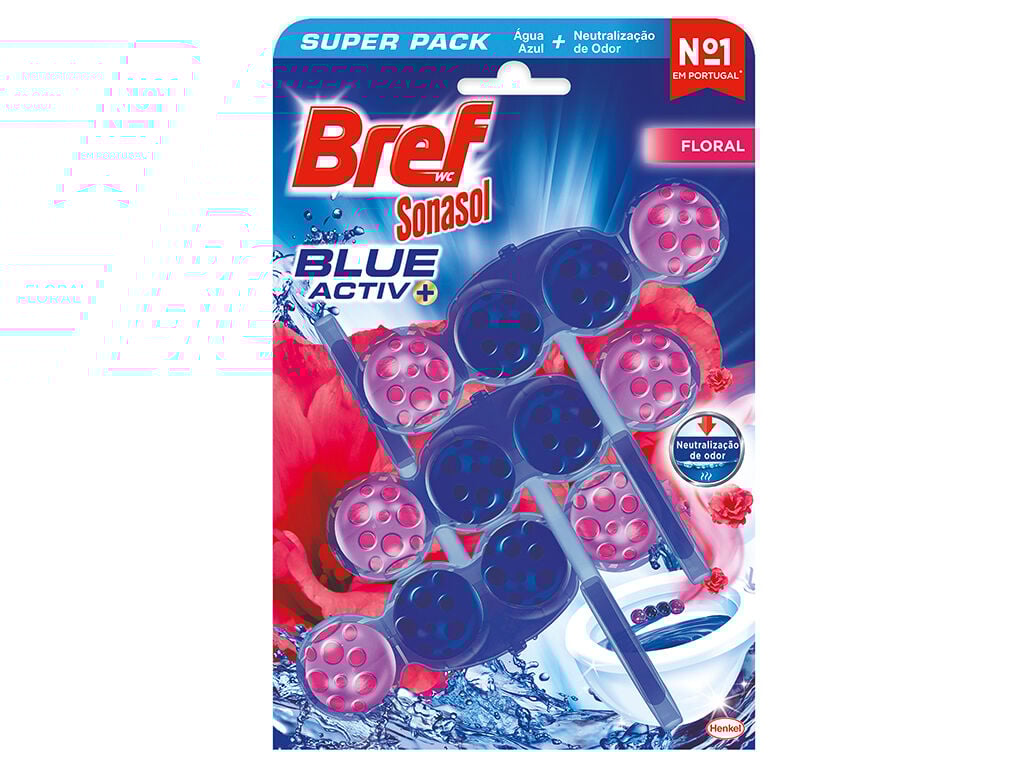 BLOCO BREF SONASOL SANIT&Aacute;RIO WC BLUE ACTIVE FLORAL 3X50G
