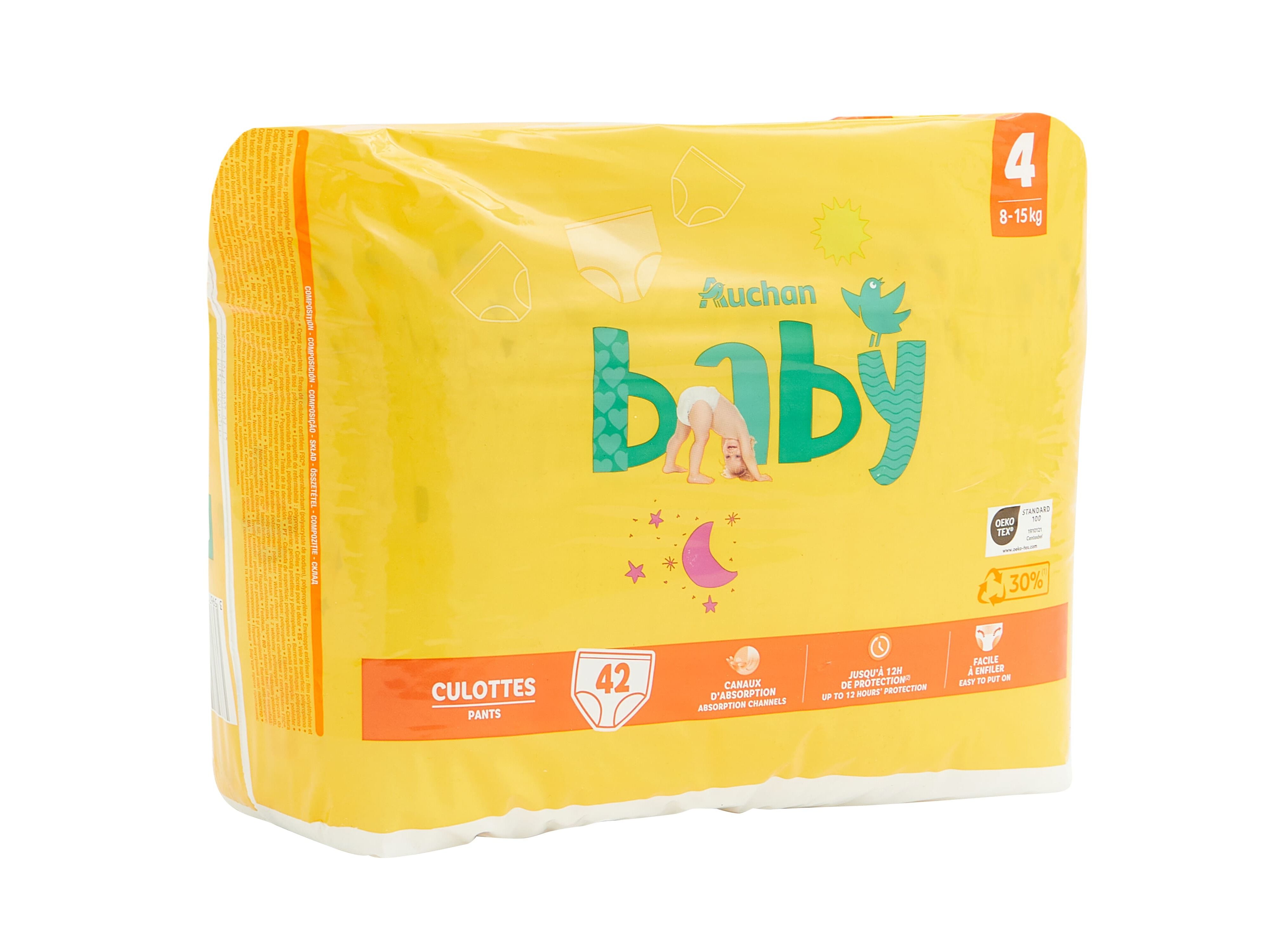 FRALDAS CUECA AUCHAN BABY TAMANHO 4 8-15KG 42UN image number 2