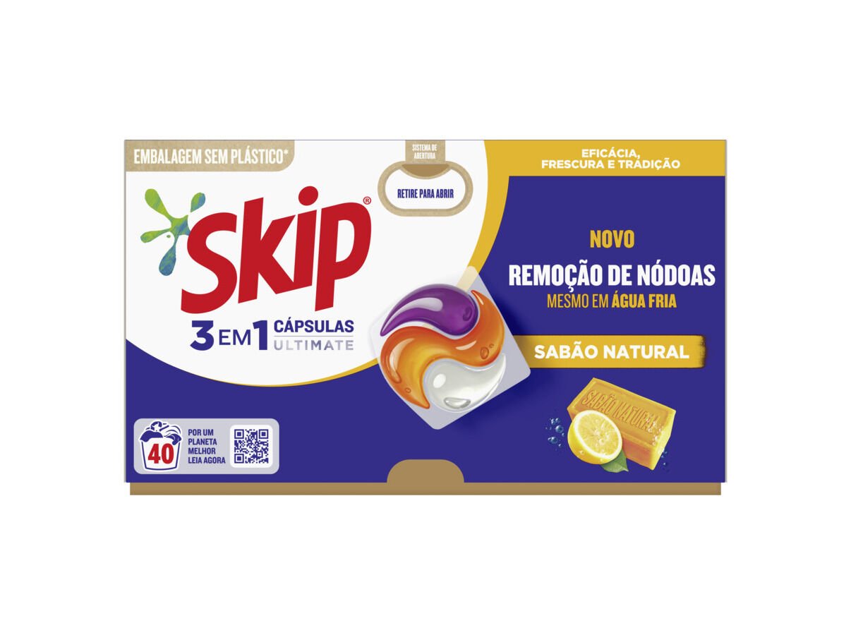 DETERGENTE ROUPA M&Aacute;QUINA C&Aacute;PSULAS SKIP SAB&Atilde;O NATURAL 40D